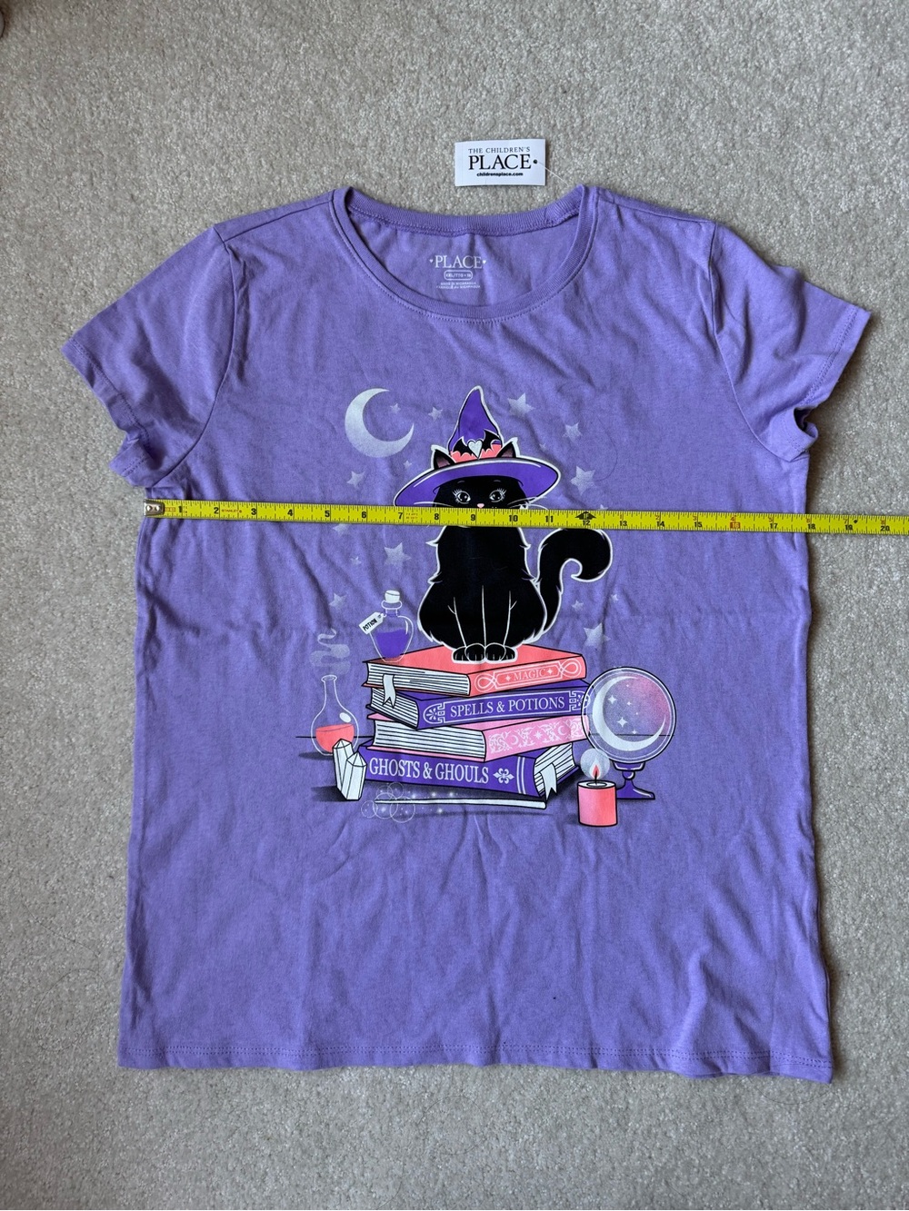 The Children's Place Purple Tee with Black Witch Cat and Book Graphic